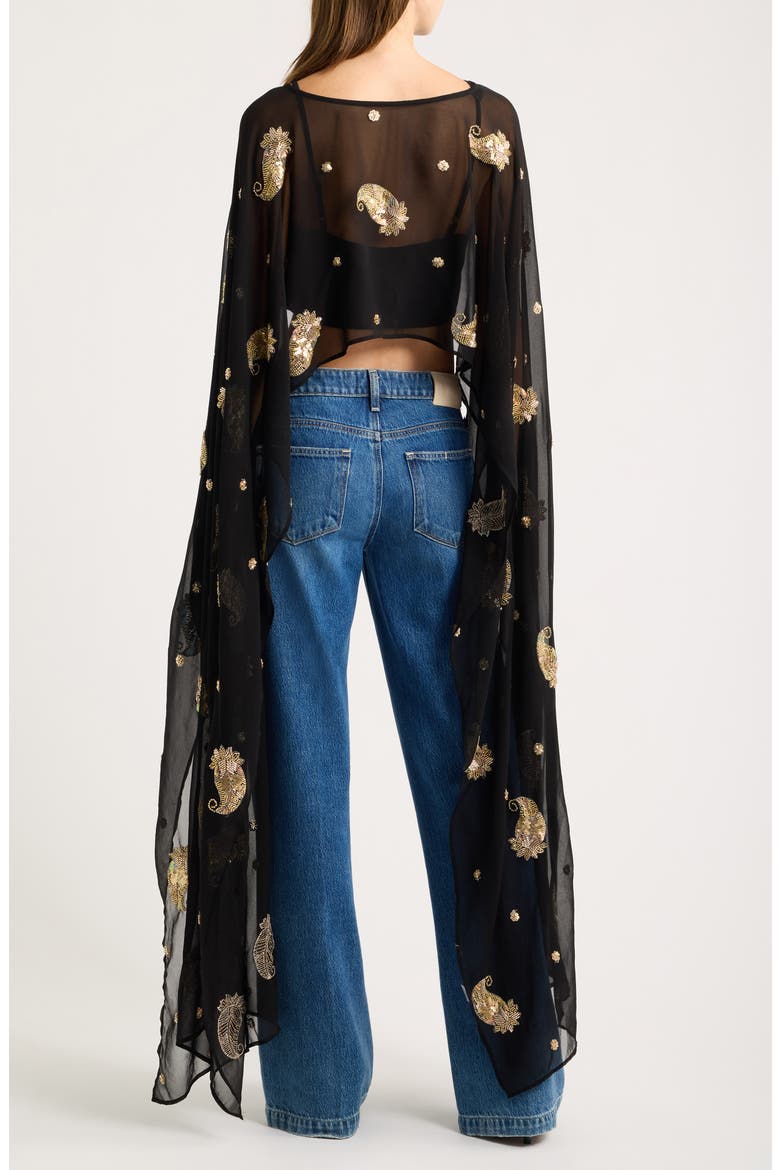 Rimi Embroidered Georgette Cape Top, Alternate, color, BLACK