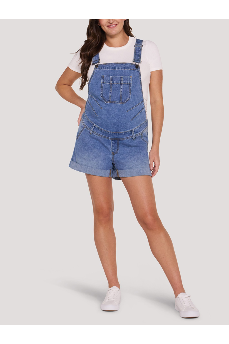 Stretch Waist Short Maternity Overalls, Main, color, Lake Wash