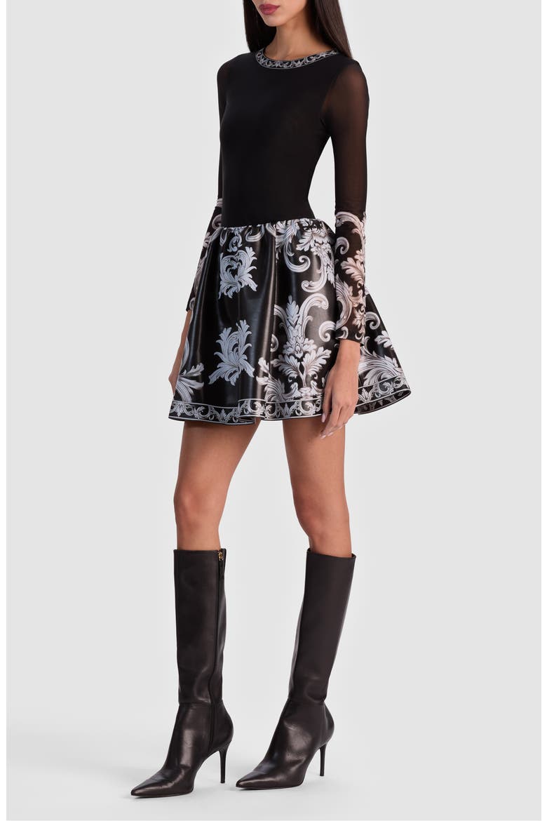 Chara Tapestry Print Long Sleeve Faux Leather Dress, Alternate, color, WINTERS TALE