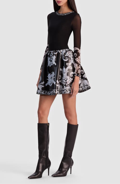 Alice And Olivia Chara Round Neck Long Sleeve Dress In Black