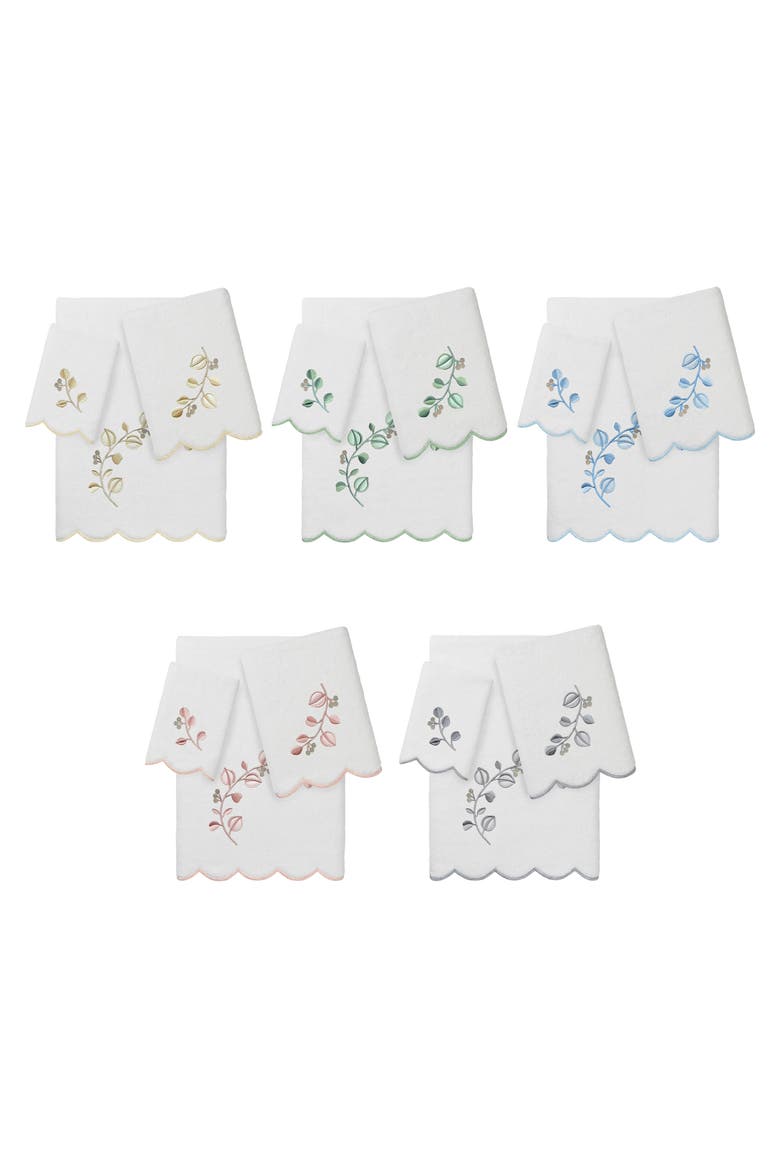 Wild Branch Scallop 3-Piece Towel Set, Alternate, color, WHITE/ BLUE