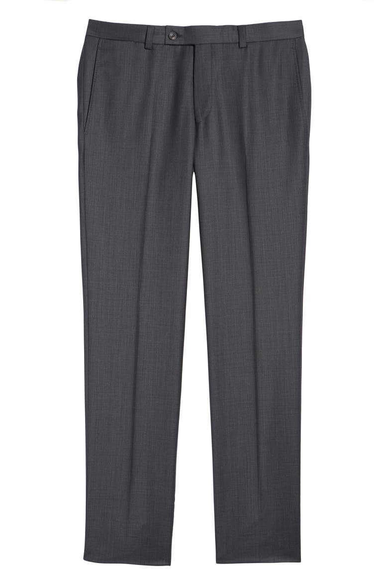 Jefferson Flat Front Wool Dress Pants, Alternate, color, MID GREY