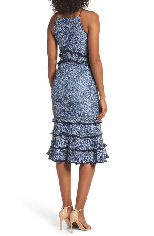 Keepsake The Label Catch Me Ruffle Lace Sheath Dress In Blue