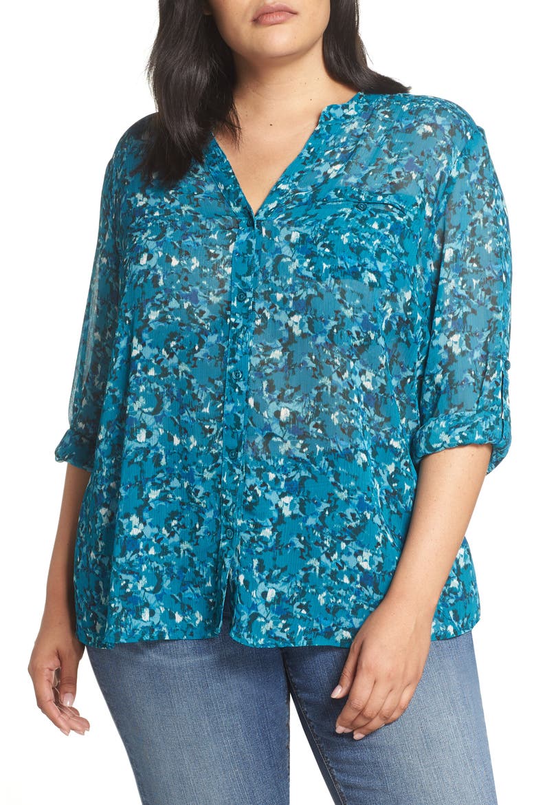 Jasmine Roll Sleeve Top, Main, color, TEAL