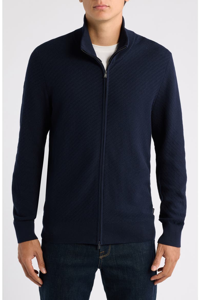 Loretti Full Zip Cotton Cardigan, Alternate, color, DARK BLUE