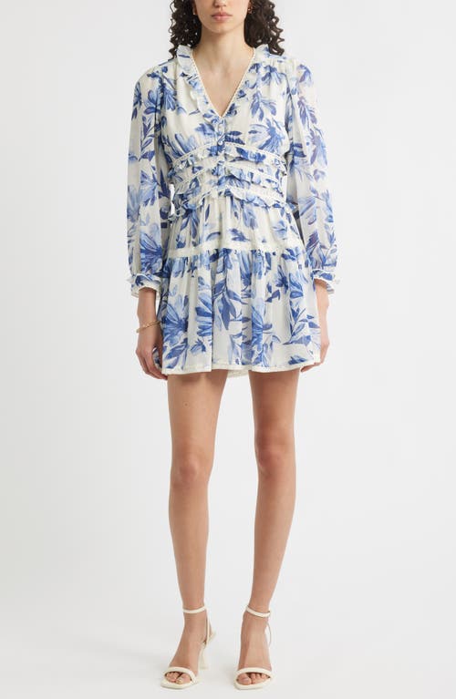 Chelsea28 Long Sleeve Ruffle Trim Minidress In Blue
