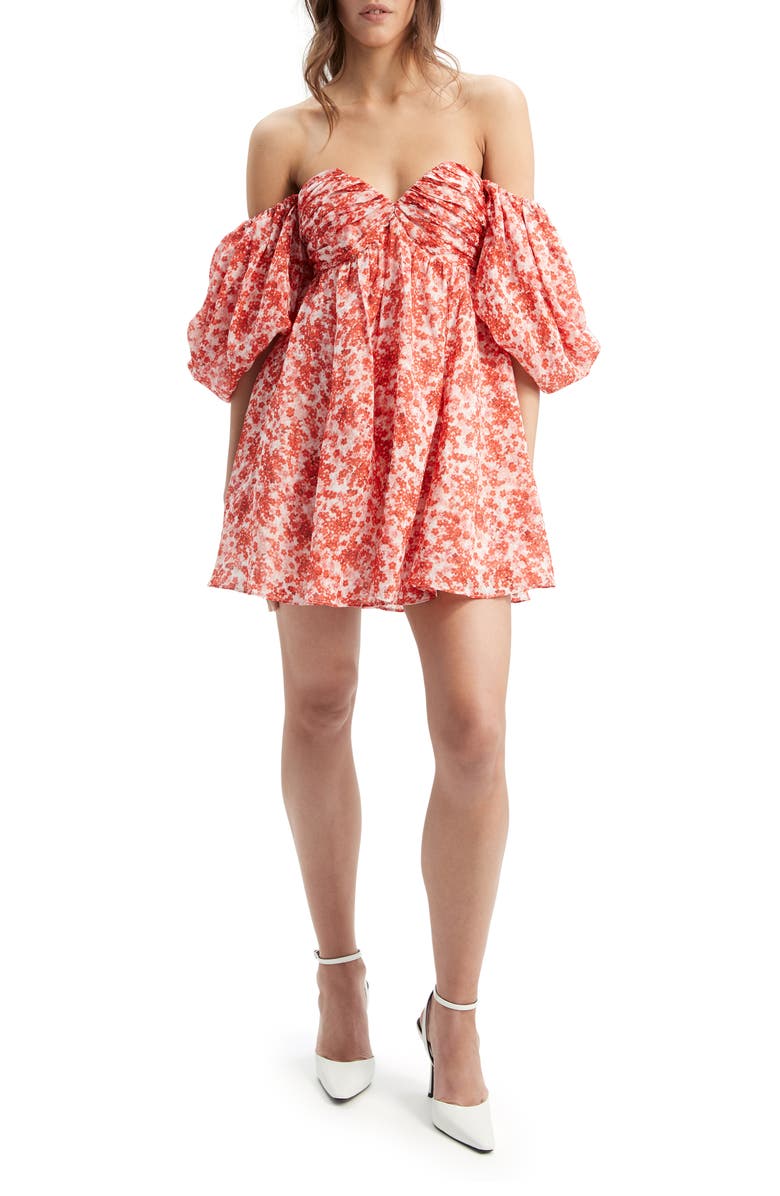 Bardot Lani Floral Off The Shoulder Minidress, Main, color, Red