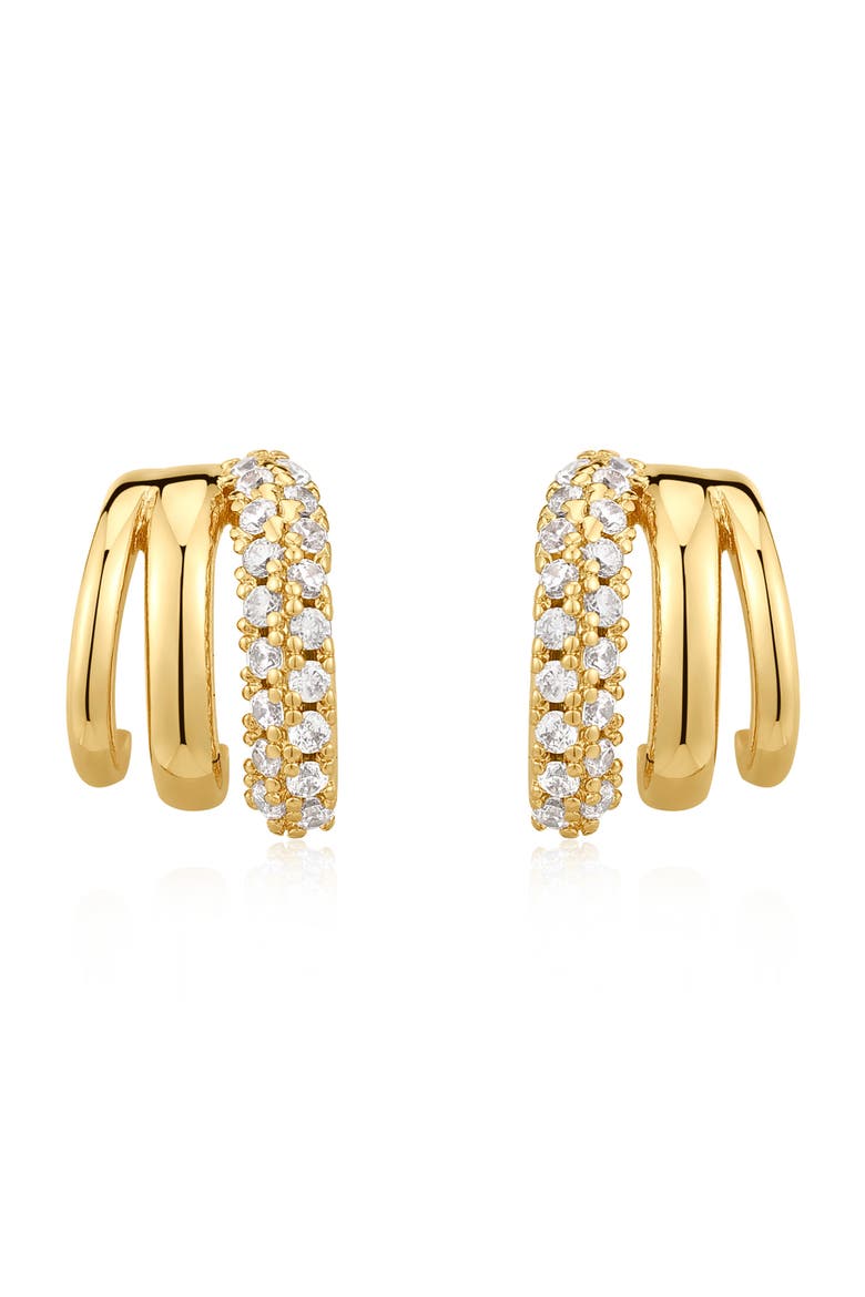 Cubic Zirconia Huggie Earrings, Main, color, GOLD
