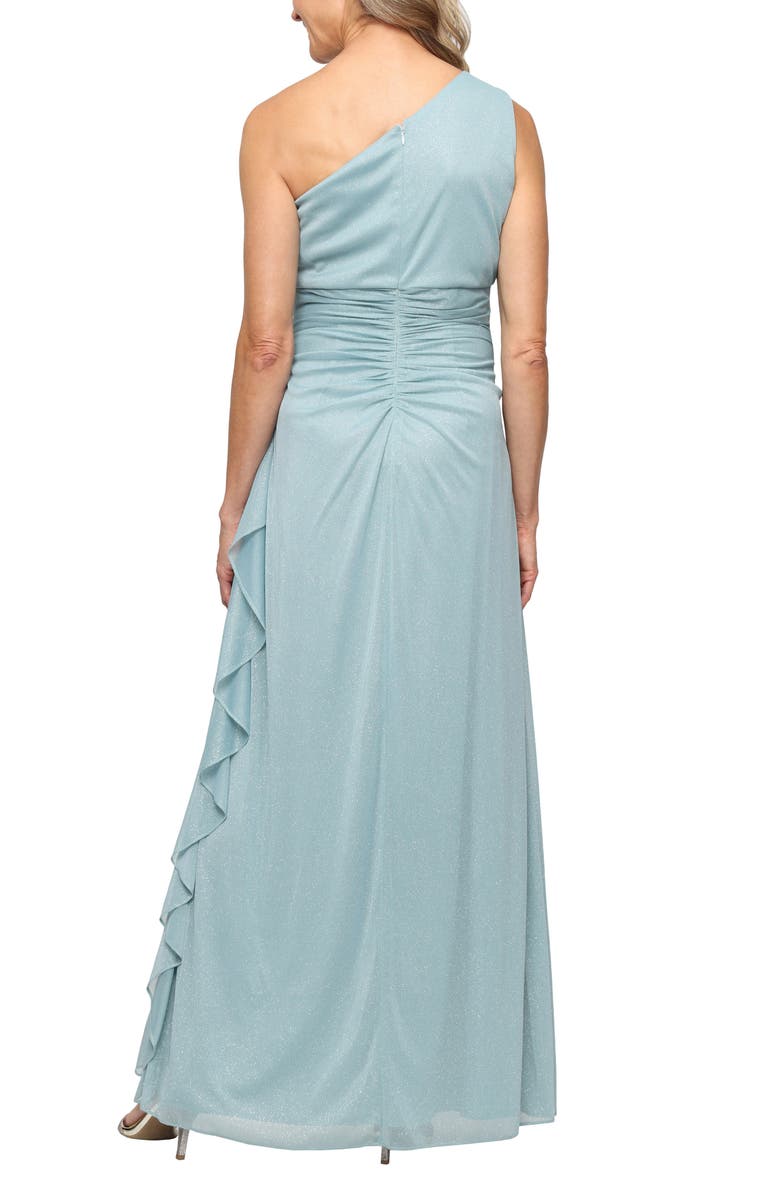 Alex Evenings One-Shoulder Glitter Mesh Gown, Alternate, color, Ice Sage