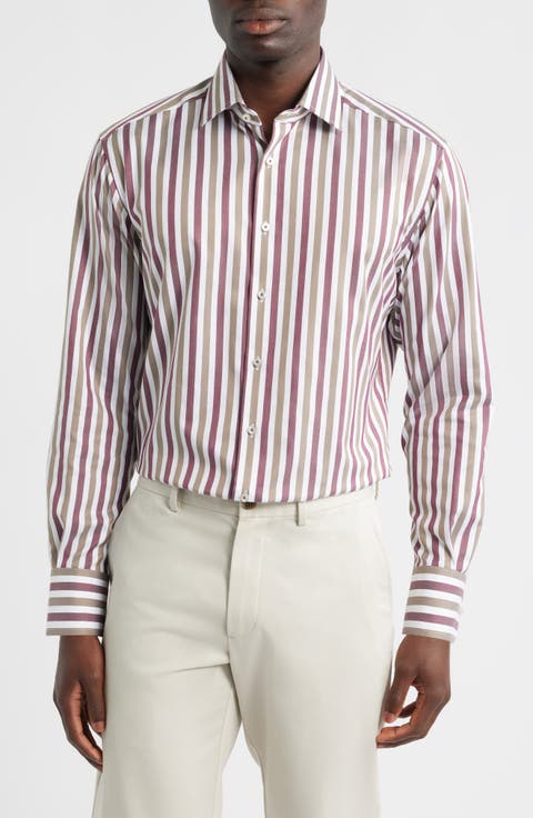 Modern Fit Stripe Non-Iron Cotton Twill Dress Shirt (Regular & Big)