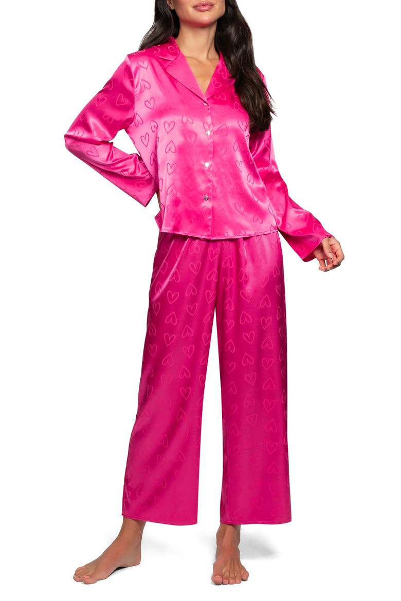 Sasha Heart Print Satin Pajamas, Main, color, HOT PINK