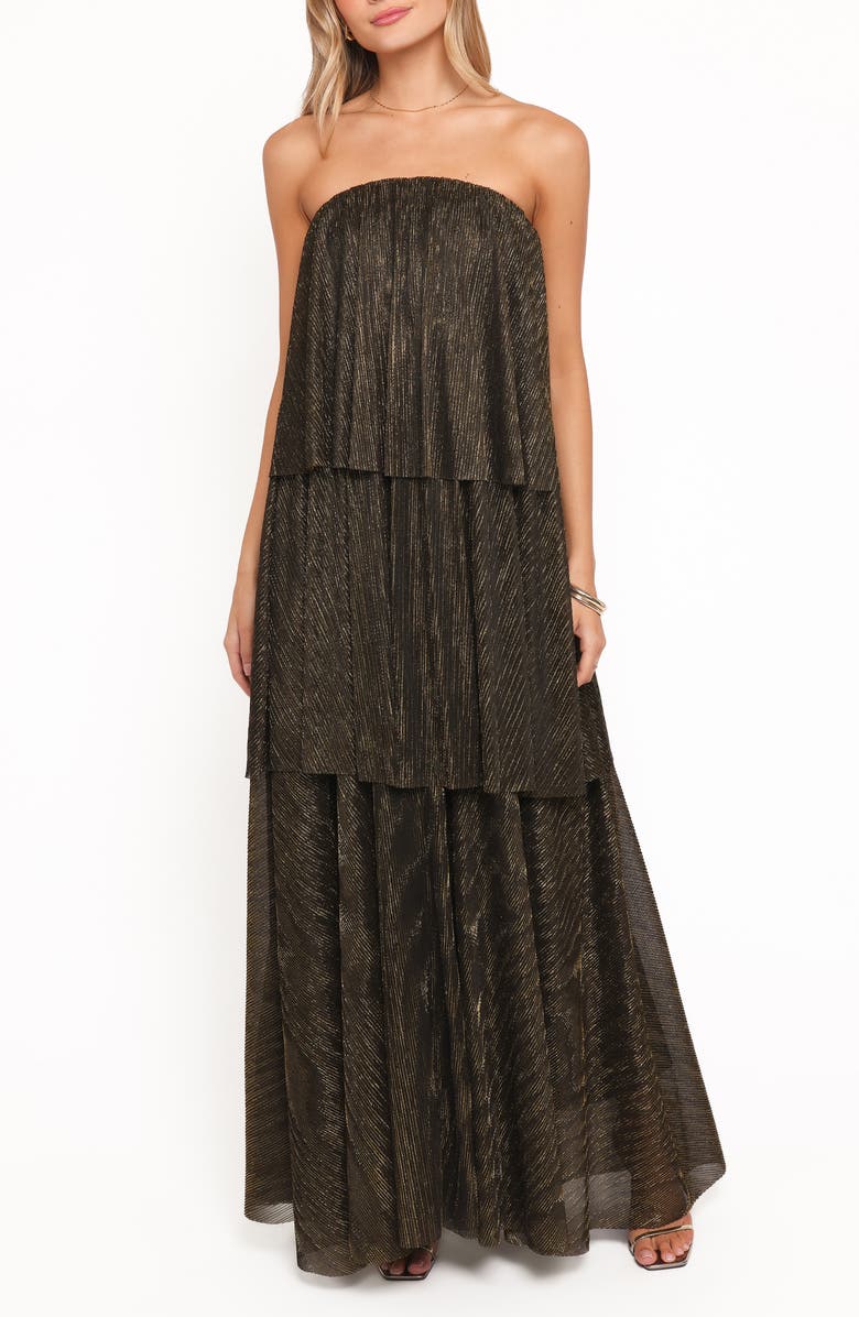 Petal & Pup Bloom Tiered Strapless Maxi Dress, Main, color, Black