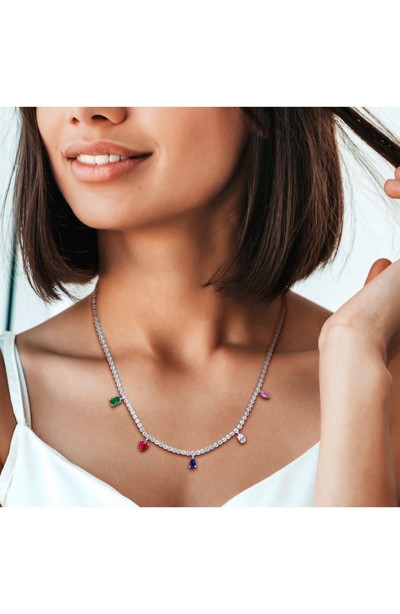 Julianna B. Multi Lab-Created Gemstone Charm Necklace, Alternate, color, Sterling Silver