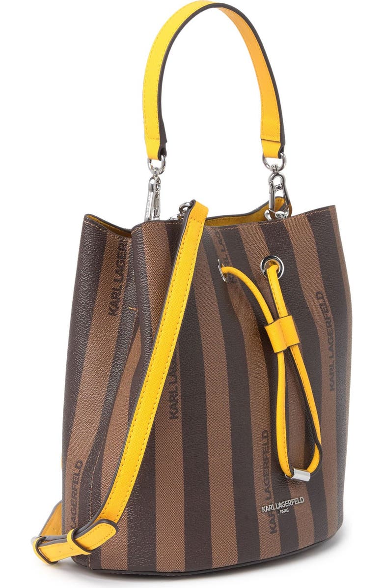 KARL LAGERFELD PARIS Adele Leather Stripe Print Bucket Bag, Alternate, color,