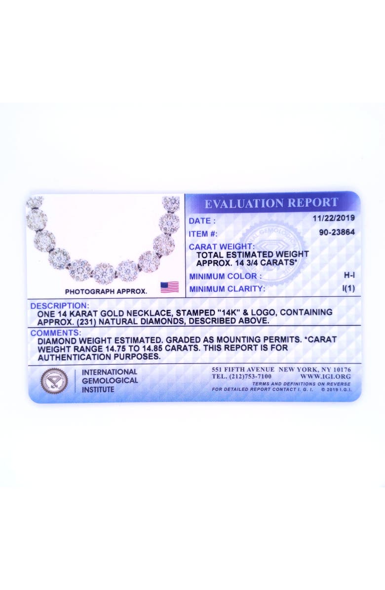 Haus of Brilliance IGI Certified 14K Yellow Gold 14 3/4 cttw Round-Cut Diamond Riviera Necklace, Alternate, color, Yellow