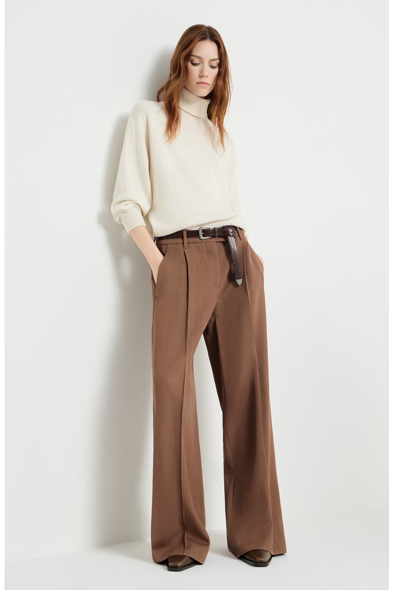 Virgin wool tricotine trousers, Alternate, color, Brown