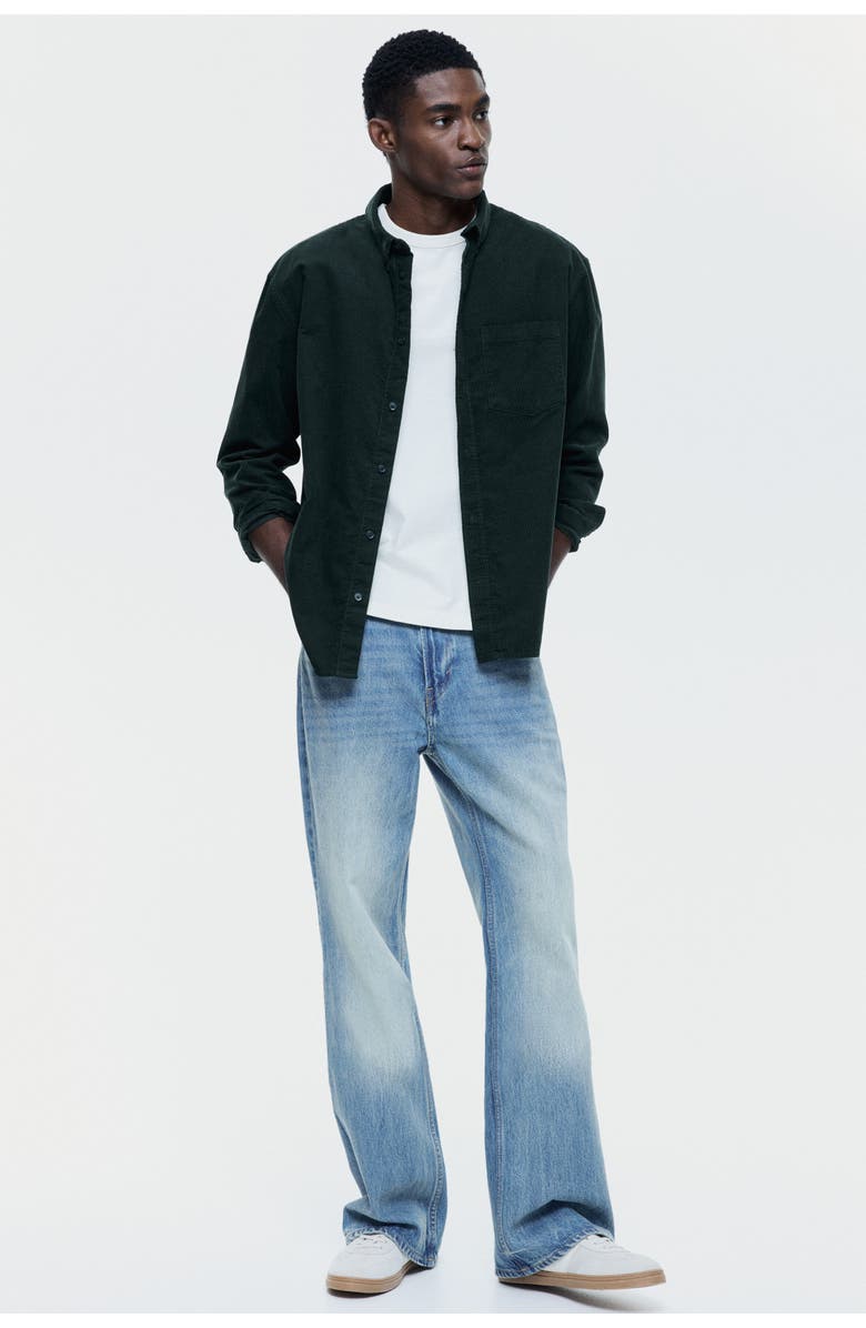 H&M Regular Fit Corduroy Shirt, Alternate, color, Dark Green