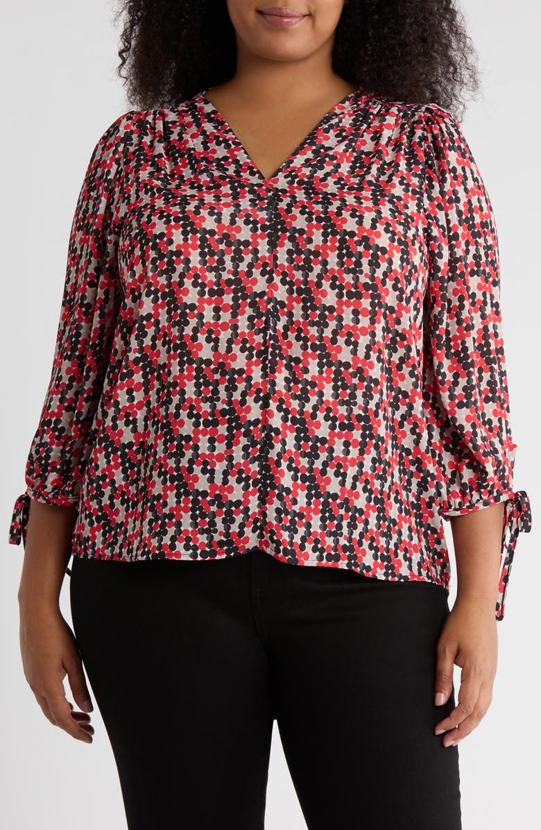 Renee C Dot Print Balloon Sleeve Top, Main, color, Red