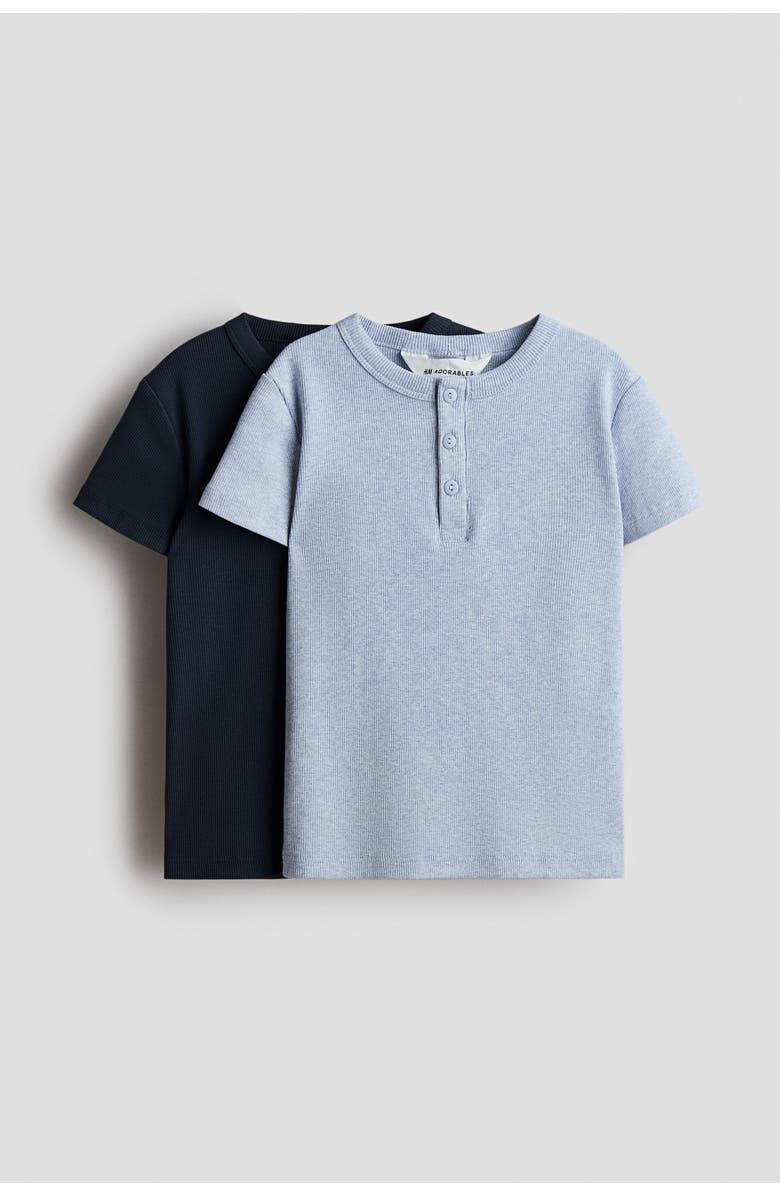H&M 2-pack cotton henley shirts, Main, color, Navy Blue/Light Blue