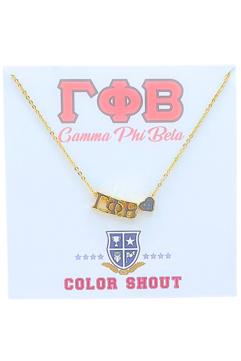Gamma Phi Beta Sorority Gold Heart Necklace, Main, color, Yellow Gold