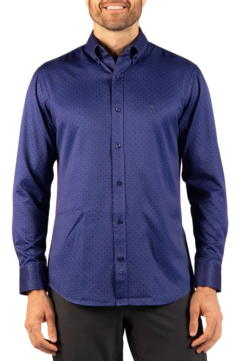 Check Printed Long Sleeve Performance Shirt, Main, color, DENIM
