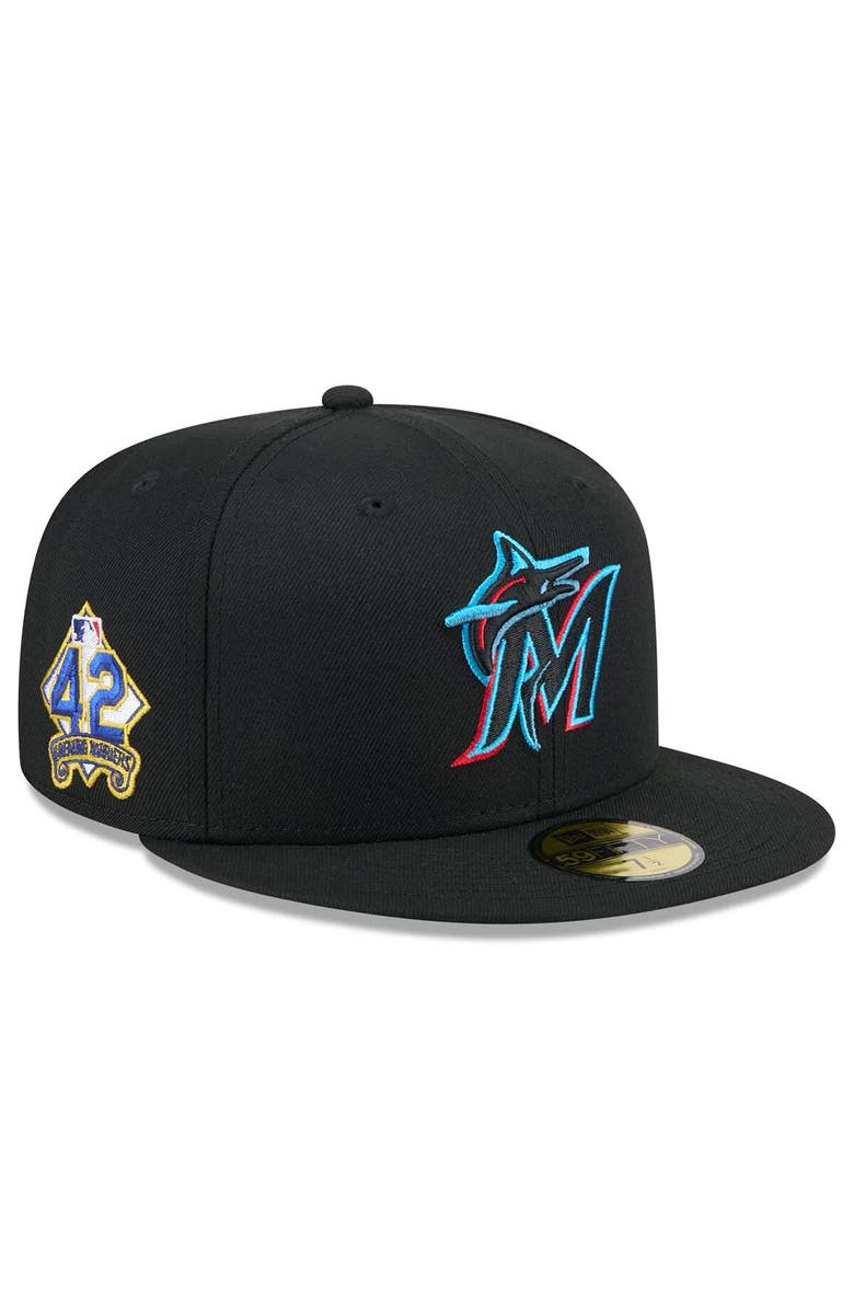 New Era Men's New Era  Black Miami Marlins 2025 Jackie Robinson Day 59FIFTY Fitted Hat, Main, color, 