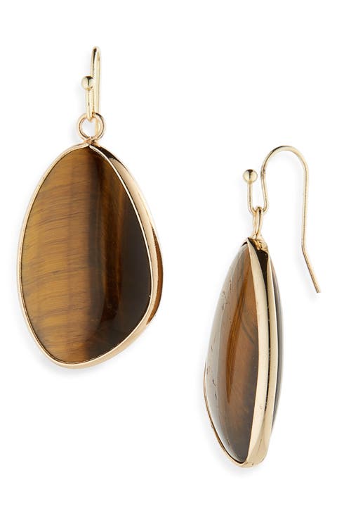 Circle Stone Drop Earrings
