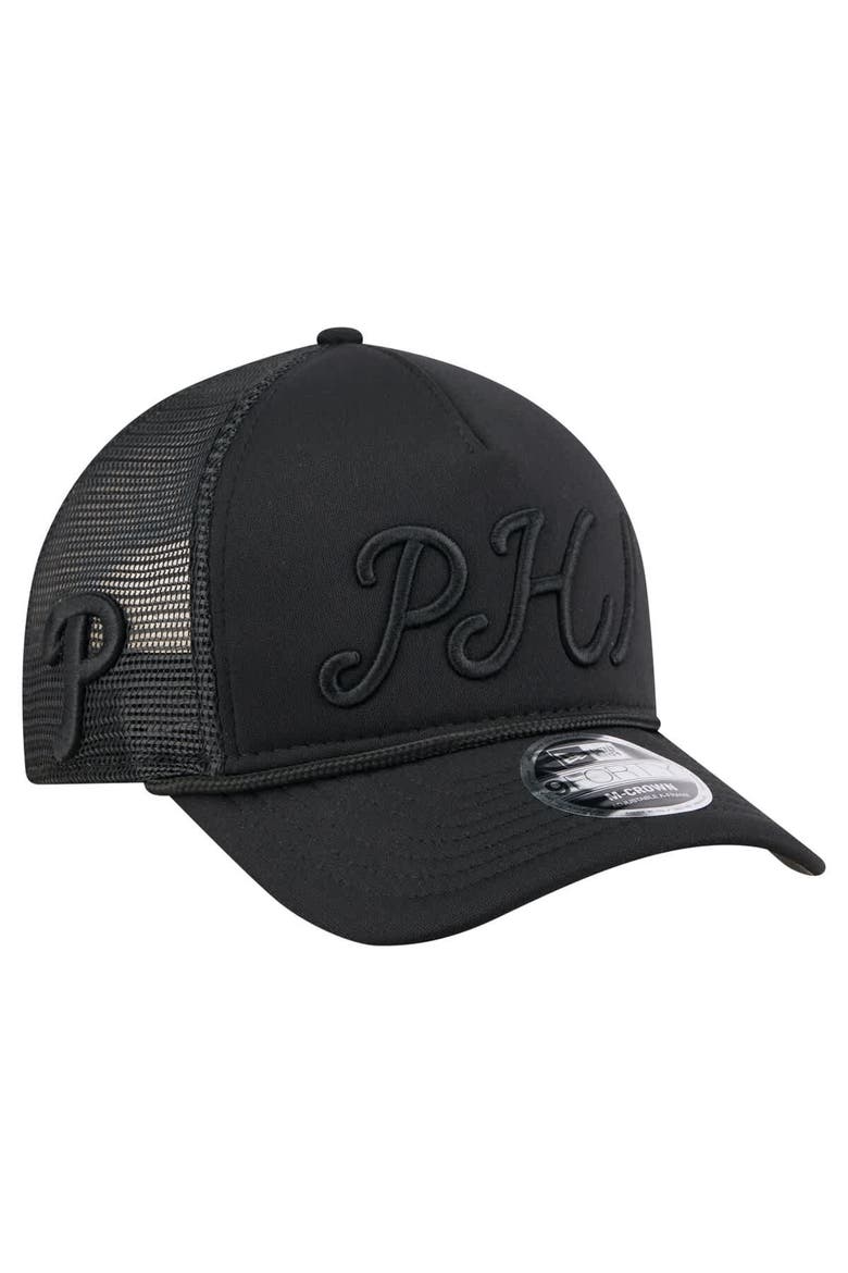 Men's New Era Black Philadelphia Phillies City Initial 9FORTY A-Frame M-Crown Adjustable Trucker Hat, Alternate, color, Black