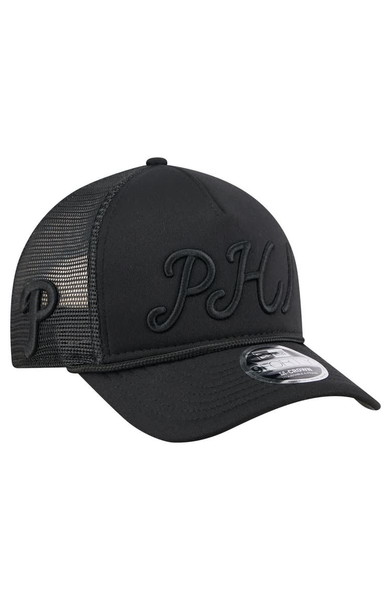 New Era Men's New Era Black Philadelphia Phillies City Initial 9FORTY A-Frame M-Crown Adjustable Trucker Hat, Alternate, color, Black