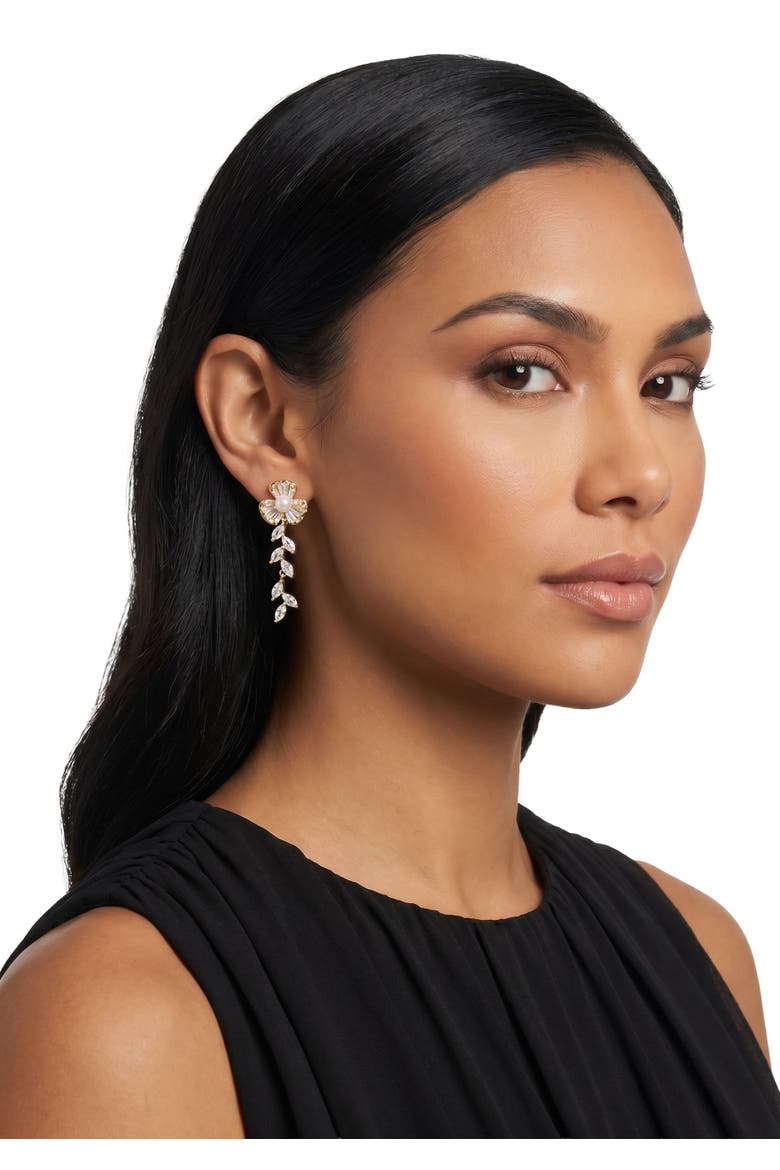 Karishma Pearl Floral Drop Earrings, Alternate, color, Gold