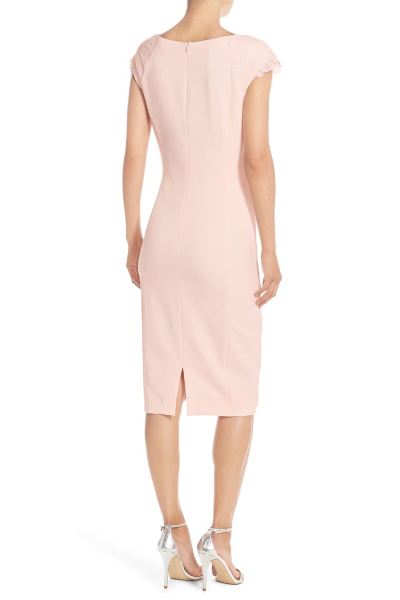 Lace Detail Crepe Sheath Dress, Alternate, color, BLUSH