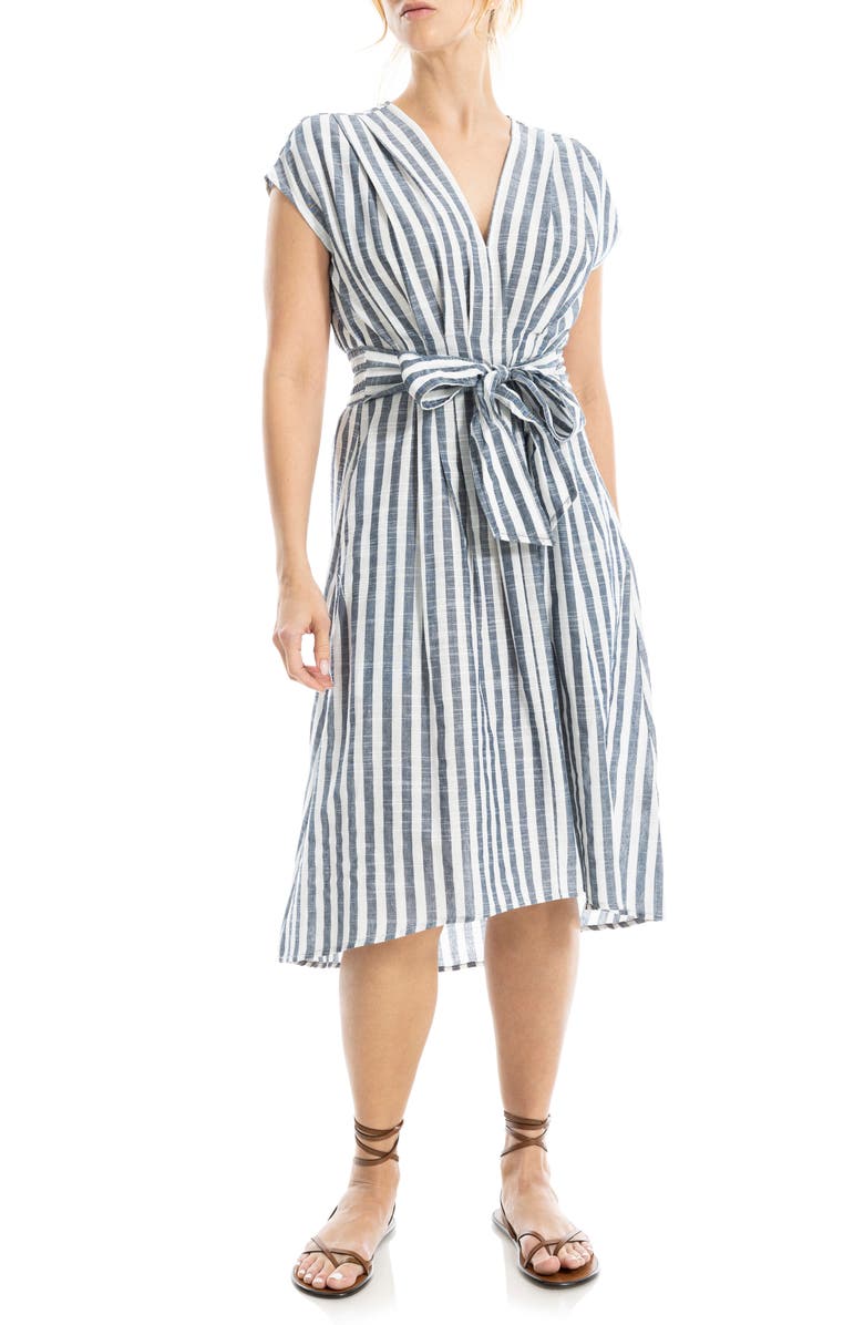 MAX STUDIO Stripe Tie Front Cotton Blend Dress, Alternate, color, Navy/ White