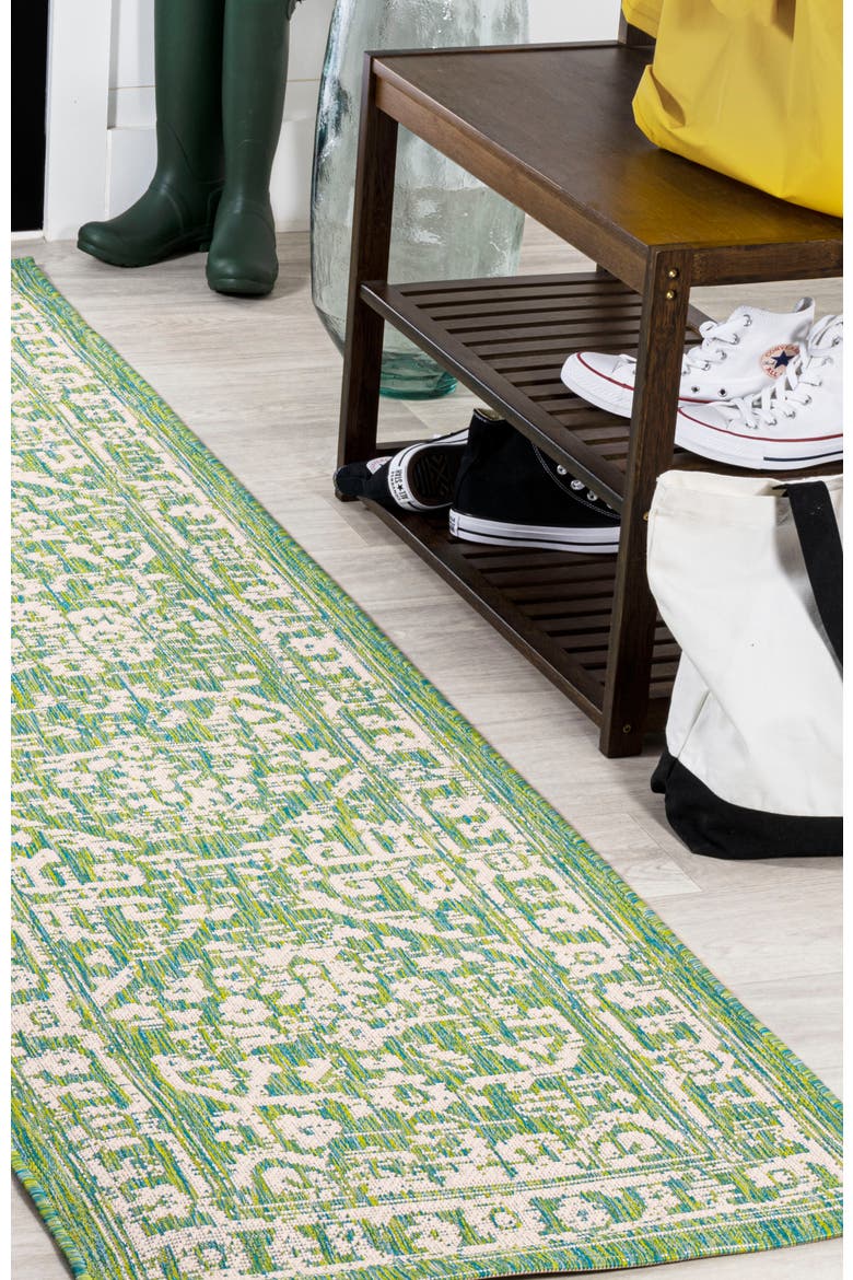 Malta Bohemian Medallion Textured Weave Indoor/Outdoor Area Rug, Alternate, color, Cream/Green