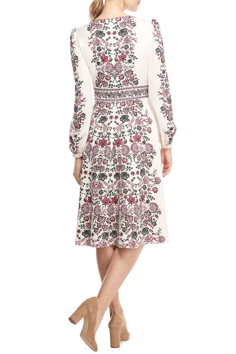 Chloe Floral Border Print A-Line Dress (Nordstrom Exclusive), Alternate, color, BEIGE/ BURGUNDY