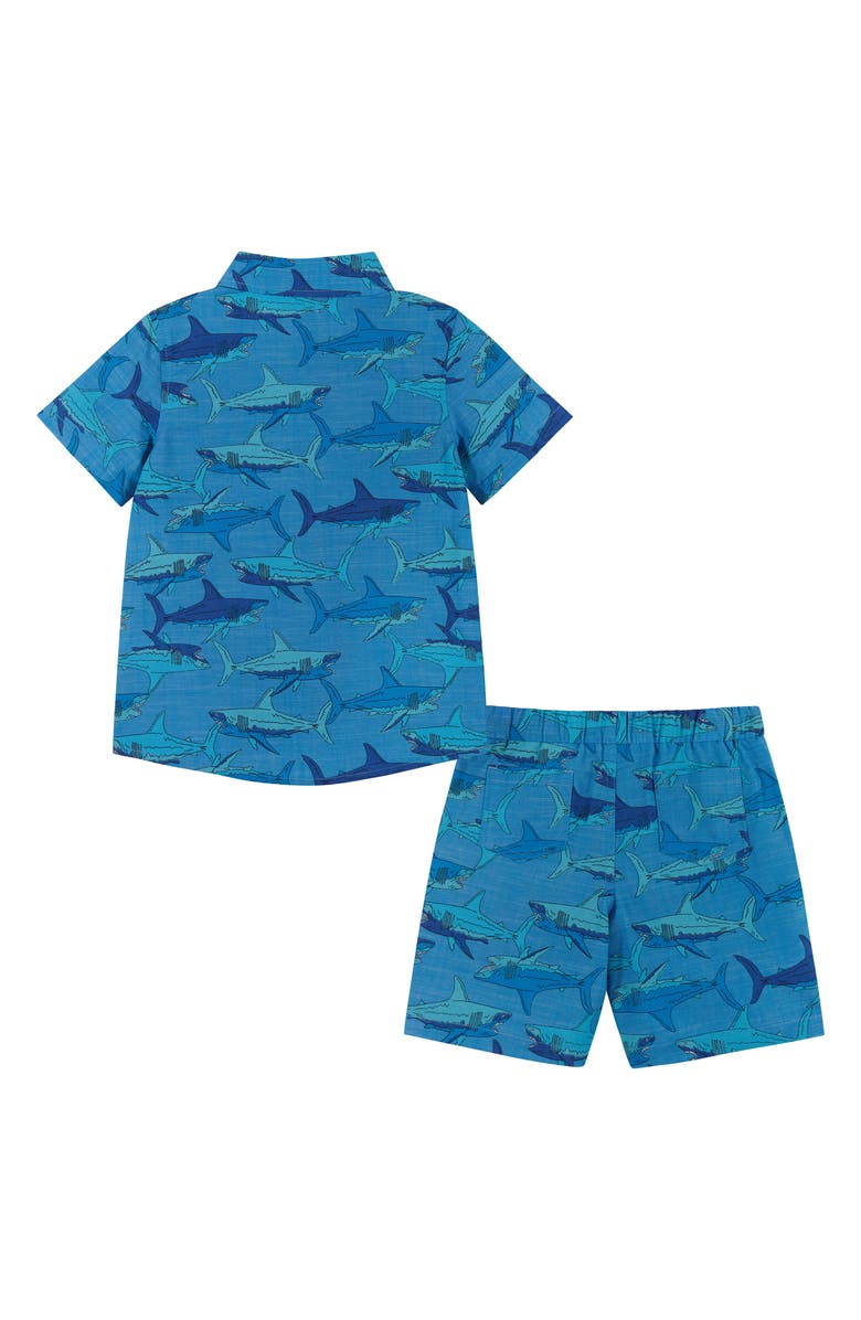 Andy & Evan Kids' Shark Print Cotton Button-Up Shirt & Shorts Set, Alternate, color, Blue Sharks
