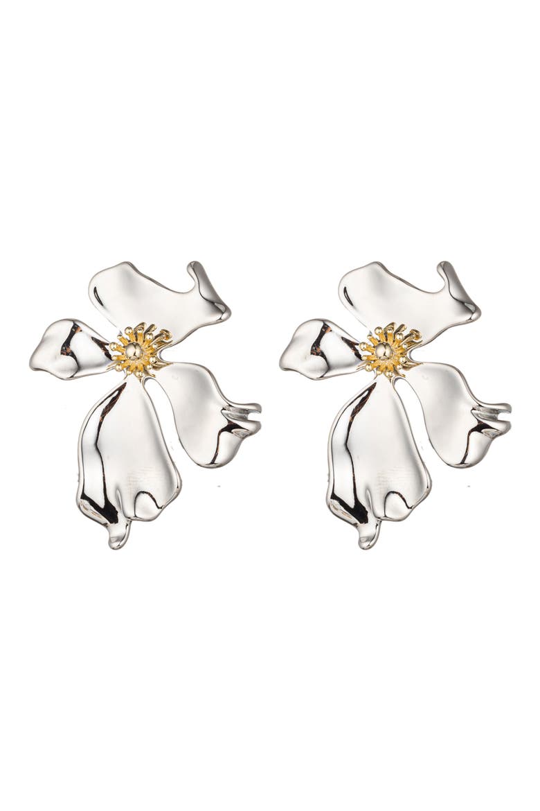 Georiga Floral Stud Earrings, Main, color, SILVER