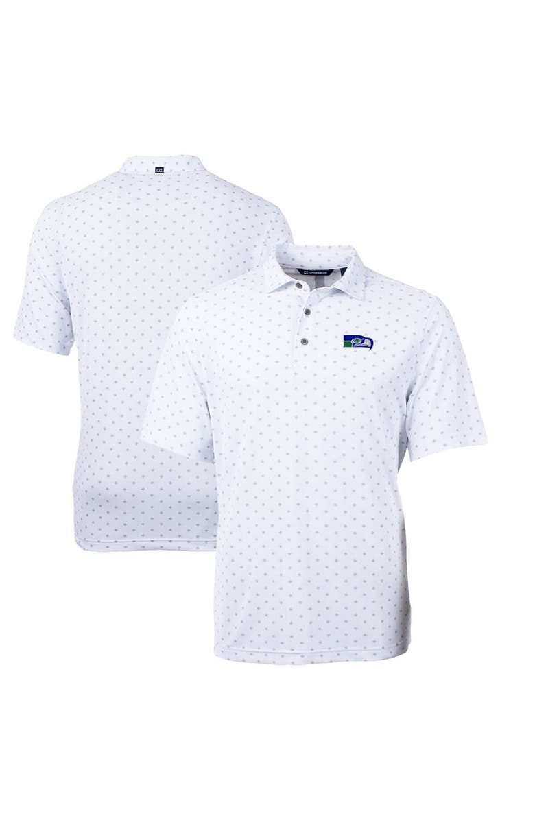 Cutter & Buck Men's Cutter & Buck White Seattle Seahawks Throwback Logo Virtue Eco Pique Tile Recycled Big & Tall Polo, Main, color, 
