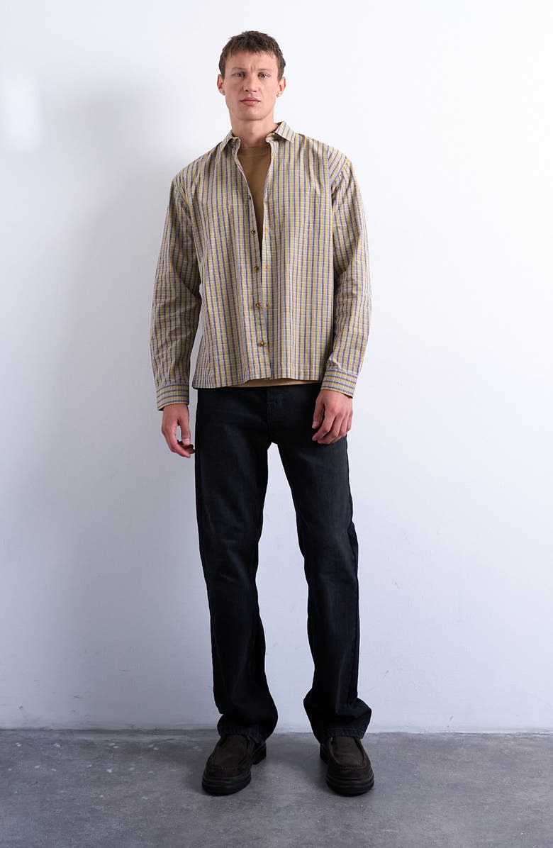 Topman Cotton Poplin Button-Up Shirt, Alternate, color, Mustard Multi