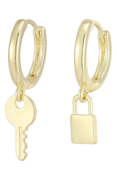 Lock and Key Huggie Hoop Earrings