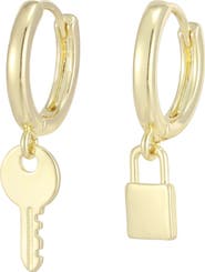 Adornia Lock and Key Huggie Hoop Earrings