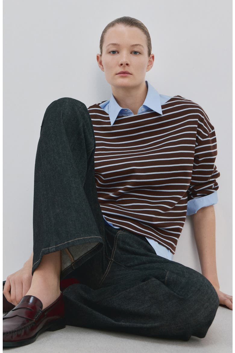 Stripe Boatneck Sweatshirt, Alternate, color, CHOCOLATE