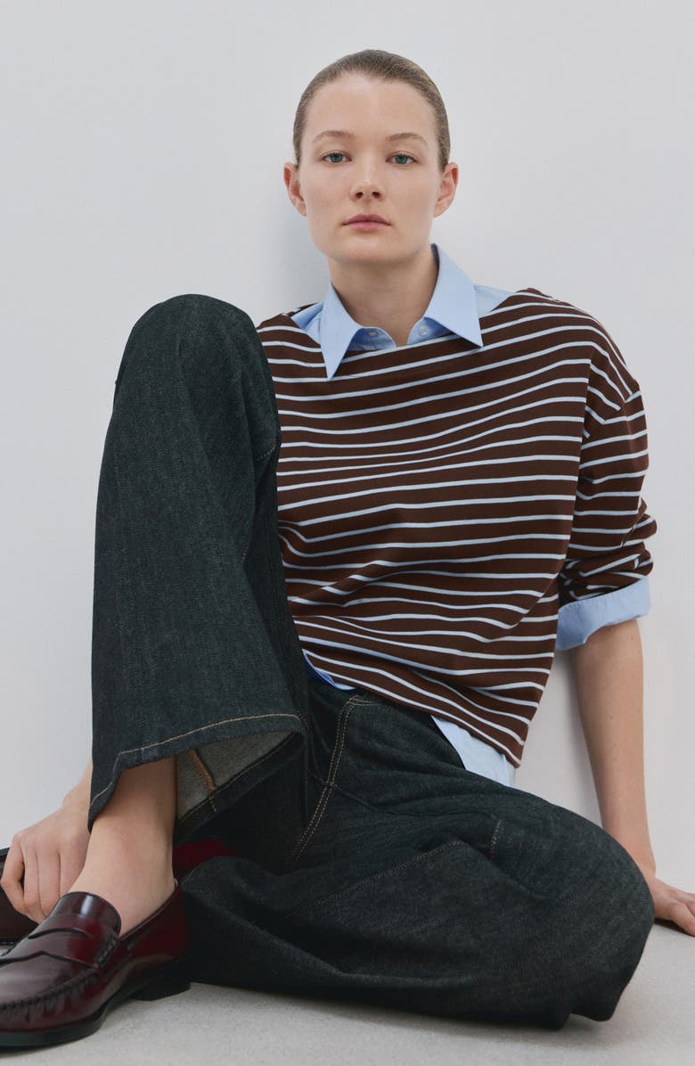 MANGO Stripe Boatneck Sweatshirt, Alternate, color, Chocolate