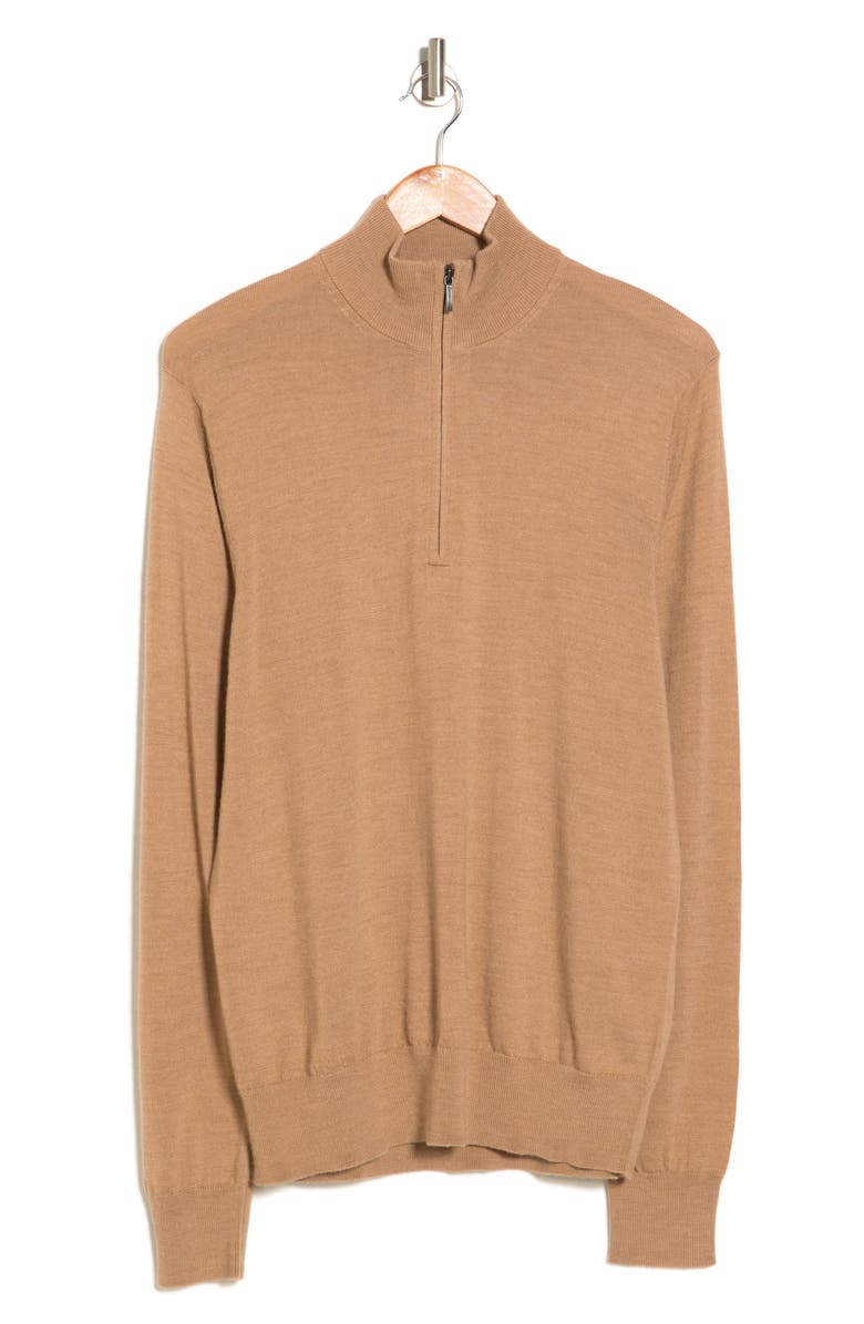 Brooks Brothers Merino Wool Quarter Zip Pullover, Alternate, color, Camel