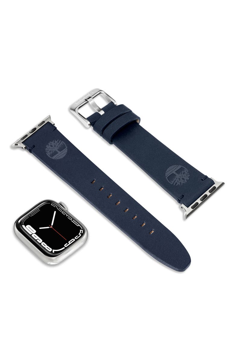 Timberland Leather 22mm Smart Watch Watchband, Alternate, color, Navy