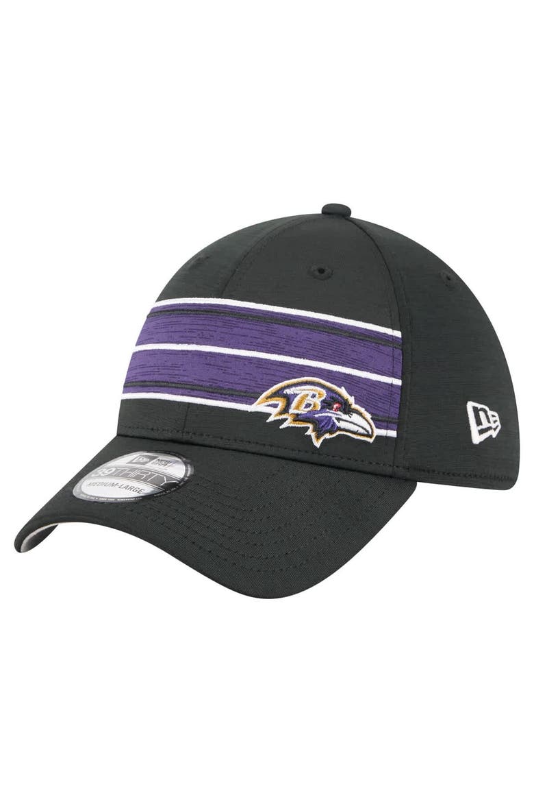 Men's New Era  Black Baltimore Ravens Stripes 39THIRTY Flex Hat, Main, color, Black