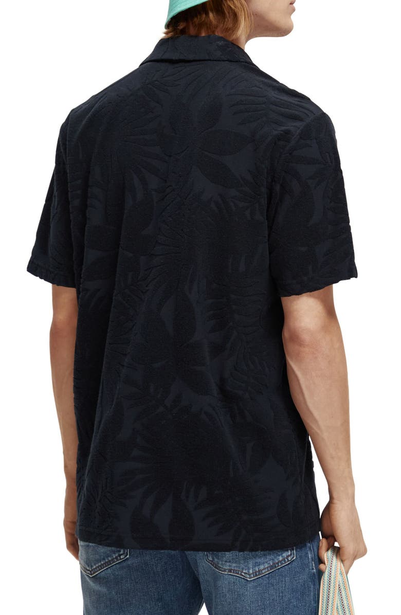Scotch & Soda Short Sleeve Organic Cotton Blend Terry Jacquard Button-Up Camp Shirt, Alternate, color, 