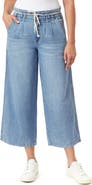Kensie Pleat Front Crop Wide Leg Drawstring Jeans