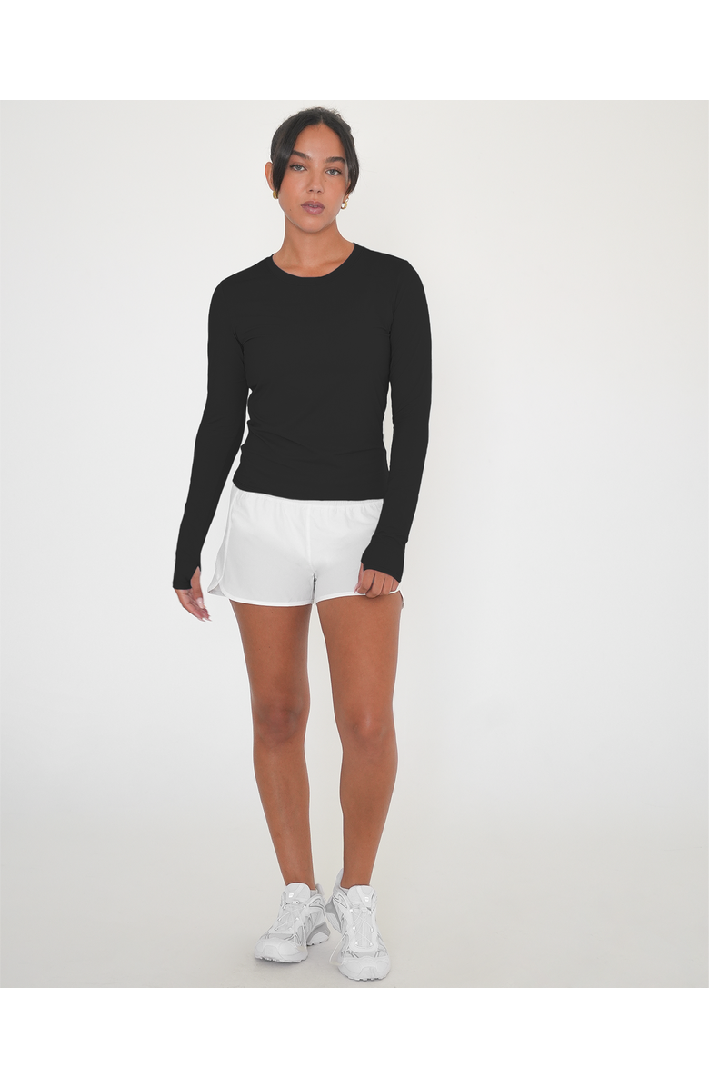 Rebody Active Raya Mid Length Compression Nylon Long Sleeve Top, Alternate, color, Black