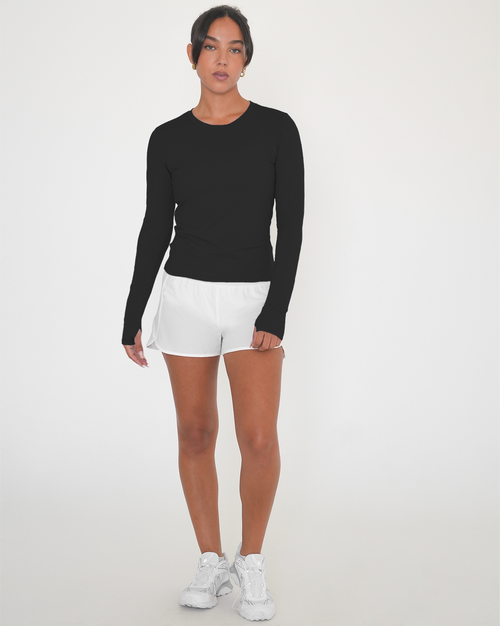 Rebody Active Raya Mid Length Compression Nylon Long Sleeve Top In Black