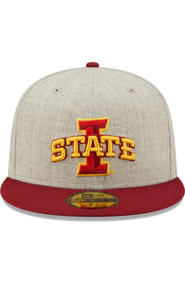 New Era Men's New Era Heather Gray/Cardinal Iowa State Cyclones Patch 59FIFTY Fitted Hat, Alternate, color,